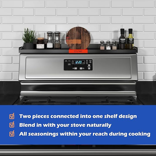 "STUTOV Magnetic Spice/Seasoning Rack for Stove Top Organization, 30" Length, Oven Shelf (Black With Red STUTOV)"