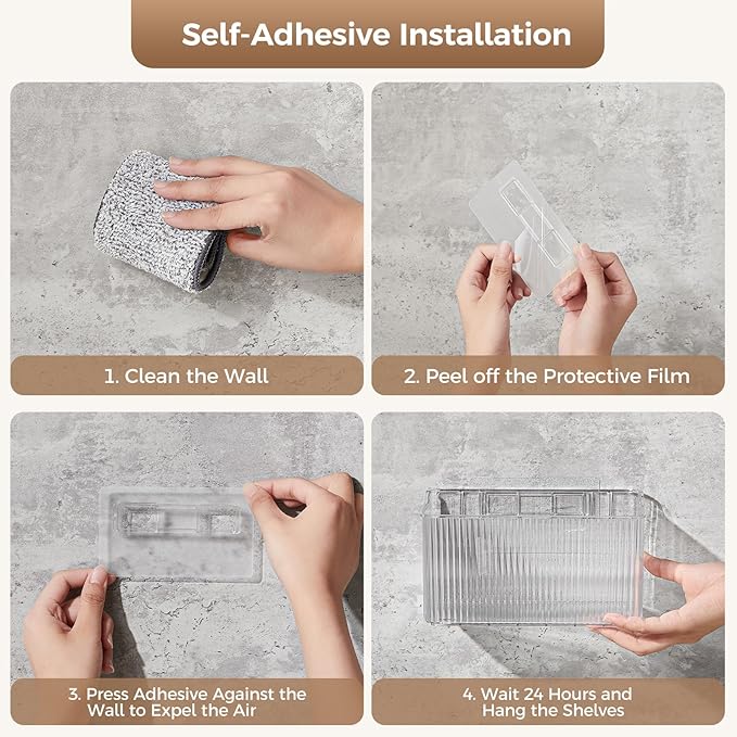 2 Pack Adhesive Spice Rack Wall Mount, 8.1" x 4.5" x 4.3", Cabinet Door Organizer Clear Acrylic Shelf, No-Drilling Small Hanging Basket for Kitchen Pantry, Shower Caddy for Bathroom