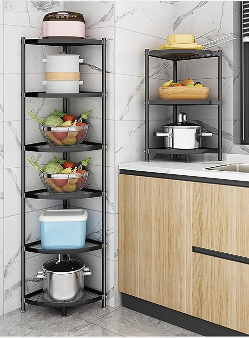 6-Tier Kitchen Pot Rack, Cookware Stand Storage Organizer ，Multi-Layer Corner Shelf Stand Stainless Steel Shelves for Kitchen