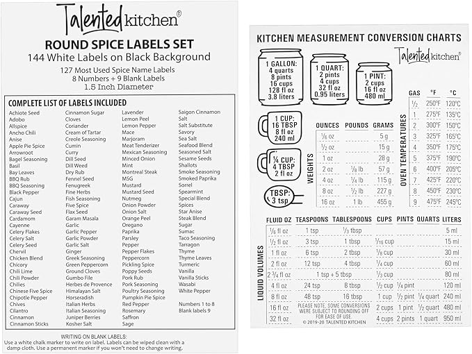 Talented Kitchen Magnetic Spice Jars for Refrigerator – 3oz Metal Magnetic Spice Tins w/Sift & Pour Lids (24 Jars, 269 Preprinted Labels, 2 Blank Label Designs)