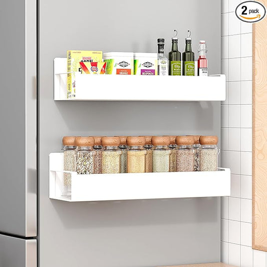 2 Pack Moveable Fridge Magnetic Spice Racks,Metal White