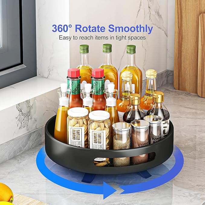Lazy Susan Organizer Spice Rack 2 Tier,Organizer for Cabinet, Metal Lazy Turntable, Spice Shelf for Pantry, Kitchen Counter, Storage,12inch Black