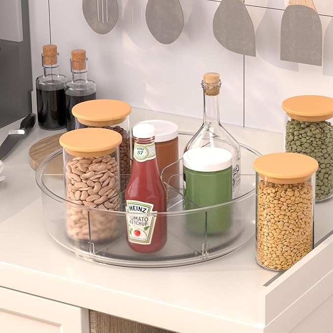 Li&Zhao Lazy Susan Organizer for Cabinet - Round Turntable Organizer 9.8" Fridge Lazy Susan Rotating Organizer Storage for Spice,Makeup,Refrigerator Bathroom Kitchen,Table,Countertop,Pantry