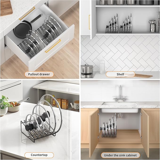 Pot Lid Organizer Rack, 5-slot Holder for Pot and Pan Lids, Space-Saving Kitchen Cabinet Organizer, Pan Lid Organizer,Pot Lid Holder,Side-Access Design