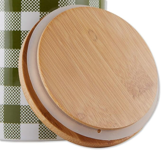 DII Ceramic Canister Sets for the Kitchen Food Safe Storage Containers with Lids, Large, Medium & Small, Buffalo Check, Antique Green & White, 3 Count