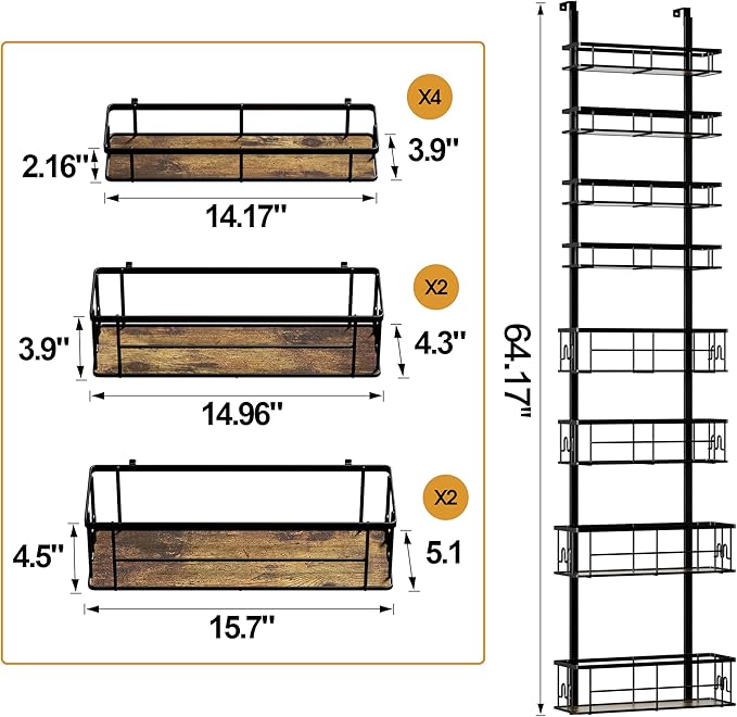 Highpro 8-Tier Over the Door Pantry Organizer, Pantry Organization and Storage Rack, Metal Hanging Spice Rack Shelves, Home & Kitchen, Closet, Laundry Room Bathroom Organization,Black