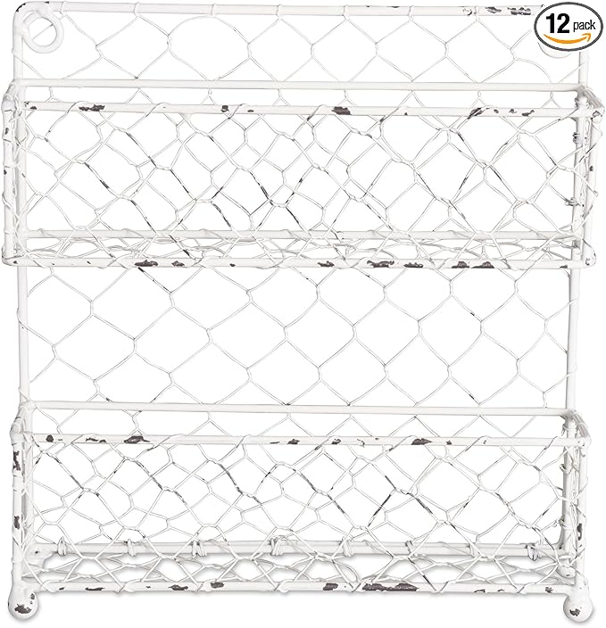 DII Farmhouse Vintage Decorative Metal Pantry Spice Rack Organizer, 9.45Lx2.3Wx10H, 2 Tier Spice Rack - White 12 Piece