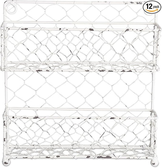 DII Farmhouse Vintage Decorative Metal Pantry Spice Rack Organizer, 9.45Lx2.3Wx10H, 2 Tier Spice Rack - White 12 Piece