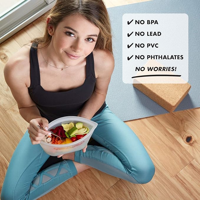 Zip Top Reusable Food Storage Bags | Large Dish [Teal] | Silicone Meal Prep Container | Microwave, Dishwasher and Freezer Safe | Made in the USA