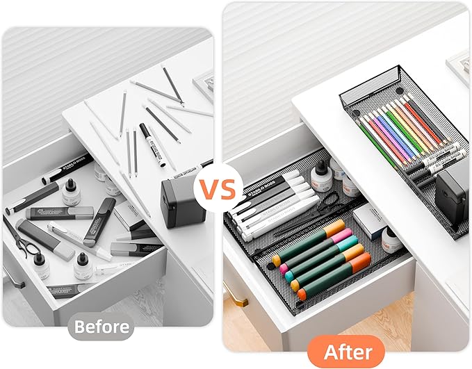 ihomecooker Mesh Tray Silverware Drawer Organizer Utensil Cutlery Tray Office Supplies Organizer for Flatware, Knives,Home,Office, School,Bedroom 15X6'' Black