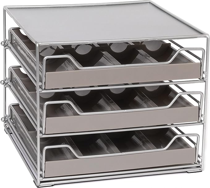 Lipper International 8724 Three-Tier Tilt-Down Kitchen and Cooking Spice Drawer Rack with 96 Labels, Silver, 24 Bottle Capacity