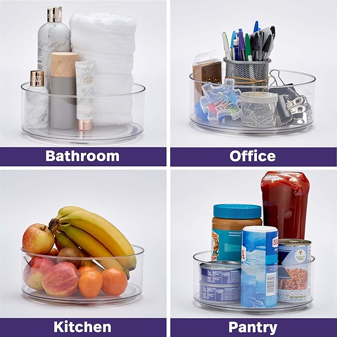 MATANA 9" Clear Lazy Susan Organizer for Cabinet (2 Pack) Clear Spinning Organizer, Clear Turntable Organizer, Rotating Lazy Susan Turntable for Cabinet, Fridge, Refrigerator, Bathroom, Spice, Kitchen