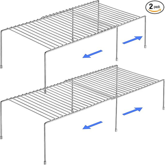 Tomorotec Stainless Steel Expandable Kitchen Storage Organizer Spice Rack Cabinet Organization Heavy-Duty Rustproof Shelf, Adjustable Durable Rack Space Saving Countertop Drawer Cabinet Pantry (2)