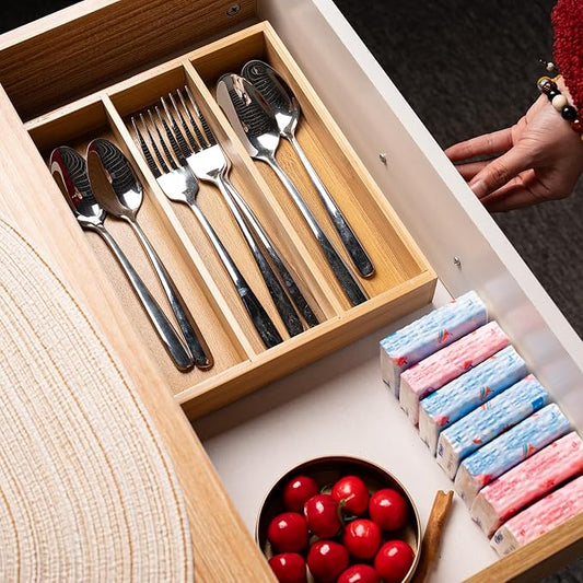 Silverware Organizer Bamboo Kitchen Drawer Organizer Kitchen Utensil Organizers, Flatware Organizer Tray for Flatware, Utensils(Natural)