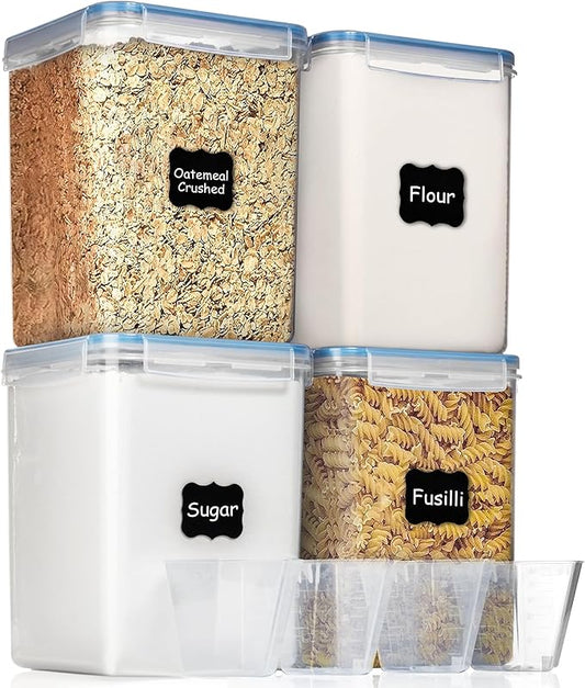 WHITE FEATHER SUPPLIES 4 Pcs Airtight Food Storage Containers with Lids, Cereal Containers Storage - Pantry Organization and Storage, BPA Free Plastic Food Storage Containers with Lids (4 x 5.2L)