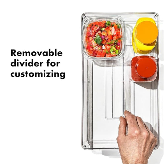 OXO Good Grips Adjustable Fridge Storage Bin - for Condiments, Juice Pouches, Snack Cups and More