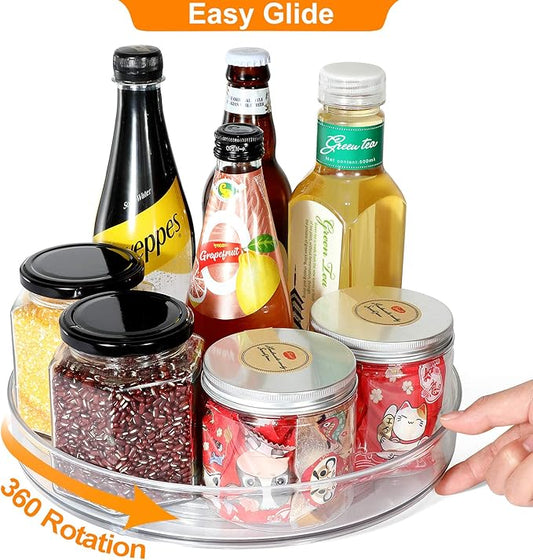 Lazy Susan Condiments Organizer, Spice Rack Storage Turntable for Cabinet,Fridge,Countertop,Pantry,Bathroom,11 inch Round, Clear