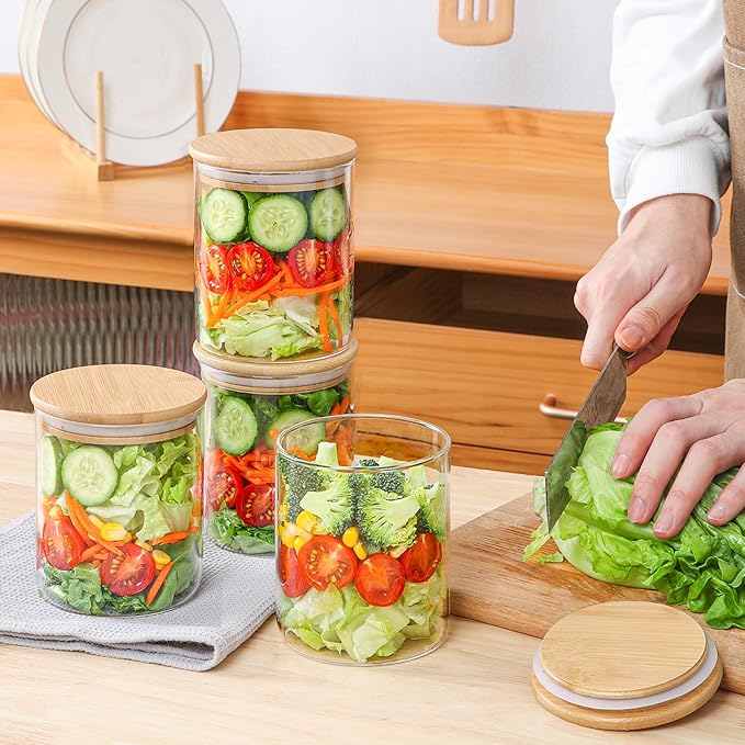 ComSaf 25oz Glass Food Storage Jars Set of 6, Clear Glass Storage Containers with Lids, Pantry Organization Jar, Spice Jar, Blooming Tea, Coffee and Sugar Container, Small Canister Set for Kitchen