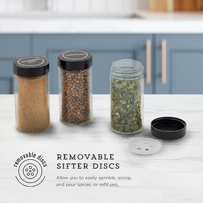Kamenstein 16 Jar Montauk Revolving Countertop Spice Rack Organizer with Spices Included, FREE Spice Refills for 5 Years, Chrome with Black Caps