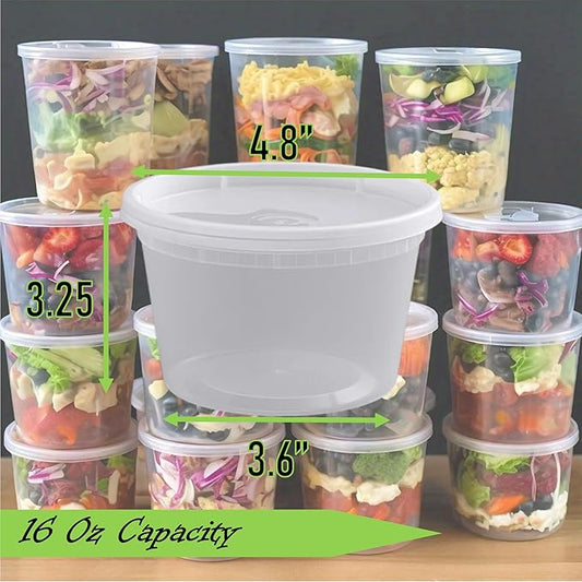 Mr Miracle Deli Containers with Lids - 48 Pack of 16 oz Clear Airtight Reusable Plastic Food and Multi-Purpose Containers - Microwave, Freezer, and Dishwasher Safe