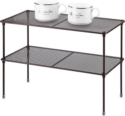 Lonian 2-Pack Kitchen Cupboard Shelf Organizer for Cabinet, Expandable & Stackable Counter Cupboard Organiser, Storage Rack for Bathroom, Kitchen, Laundry Room (Brown), LN-HK-0122