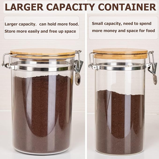 Yangbaga 2Pcs Coffee Sugar Canisters with Shelf, 58OZ Plastics Storage Containers for Ground Coffee Bean Storage with Lid Locking Clamp&Coffee Scoop, Food Storage Jar for Kitchen