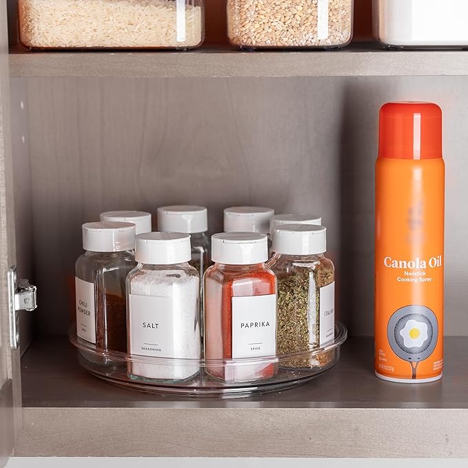 9.4" Lazy Susan Organizer. 360 Degree Rotating Turntable for Cabinets, Fridge, Pantry, Bathroom, Under Sink Organizing, Vanity, Countertops, Organizer for Spices Clear 4 Pack