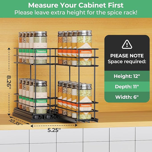Pull Out Spice Rack Organizer for Cabinet, Slide Out Spice Racks, Easy to Install Spice Cabinet Organizer, 2.75''Wx10.35''Dx8.26''H, 2 Drawers 2 Tiers(Black