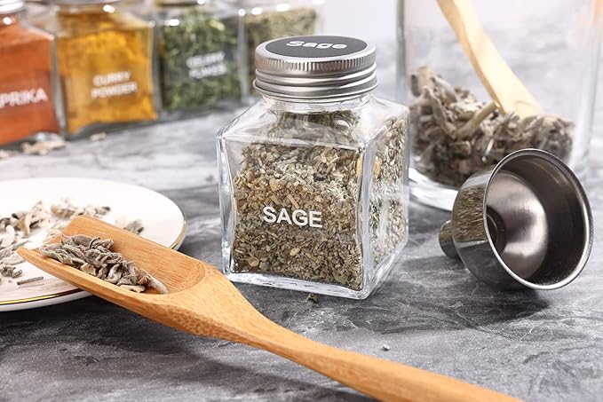 MIUKAA Unique Design Spice Jars with 372 Labels, 29-Pack 4.5 oz Personalized Cubic Clear Glass Spice Jars with Shakers, Lids, Empty Square Reusable Kitchen Storage Containers