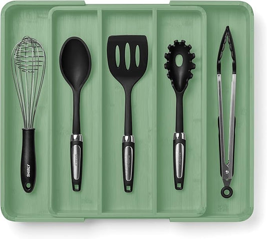 SMIRLY Silverware Drawer Organizer – Bamboo Kitchen Drawer Organizer, Adjustable Utensil Holder and Cutlery Tray, Drawer Dividers for Flatware and Kitchen Utensils
