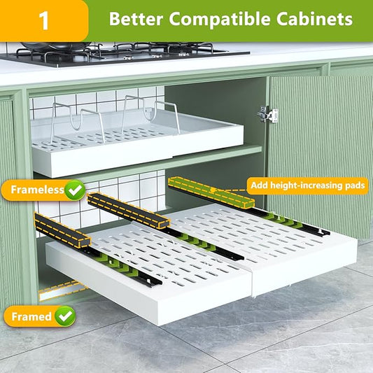 2 Pack Pull Out Cabinet Organizer,21" Deep,Expandable Compatible Framed Cabinet Slide Out Organizers,With Adhesive Nano Film And 6pcs Divider Racks Pull Out Drawers For Kitchen Cabinets