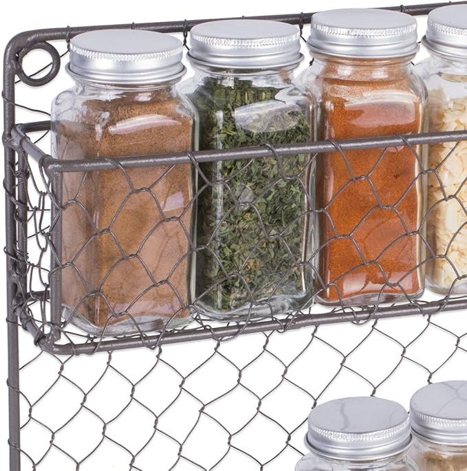 DII Farmhouse Vintage Decorative Metal Pantry Spice Rack Organizer, 9.45Lx2.3Wx10H, 2 Tier Spice Rack - Rustic