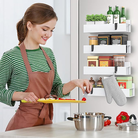4-Piece Extra-Large Capacity Magnetic Spice Rack for Refrigerator, White