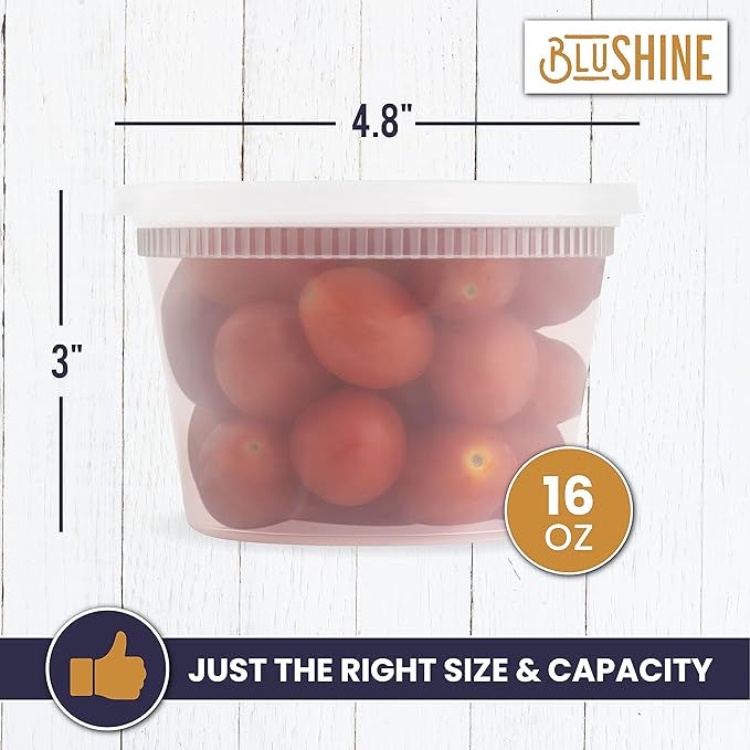 [36 Sets] 16 oz. Plastic Deli Food Storage Containers with Airtight Leak Proof Lids - Reusable -Microwave, Fridge, and Freezer Safe