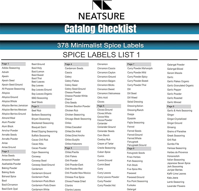 400 Minimalist Spice Labels, Preprinted Stickers Booklet, Black Text on White Waterproof Matte Backing, Herb Seasoning Spice Jars Rack Organization System