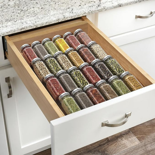 Spice Drawer Organizer, Spice Rack Drawer for Kitchen, 4 Tiers Expandable Adjustable Splittable Spice Organizer Tray Insert,Expandable From 13" to 26" (4Pcs x 13 inch Width，Black)