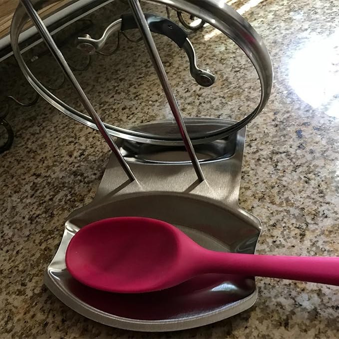 Spoon Rest and Pot Lid Holder, Stainless Steel Pan Pot Cover Lid Rack Shelf Stand Holder Spoon Holder Utensil Rest Stove Organizer Storage Soup Spoon Rests Kitchen Tool