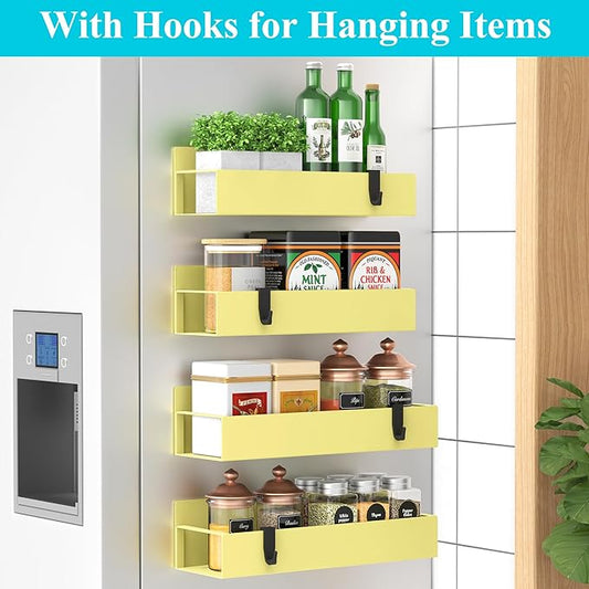 4 Pack Magnetic Spice Storage Rack Organizer for Refrigerator and Oven, Yellow Fridge Organizers and Storage