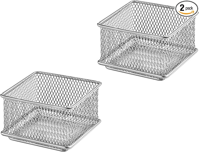 YBM HOME Silver Mesh Drawer Cabinet and or Shelf Organizer Bins, School Supply Holder Office Desktop Organizer Basket (2, 3x3x2 Inch)