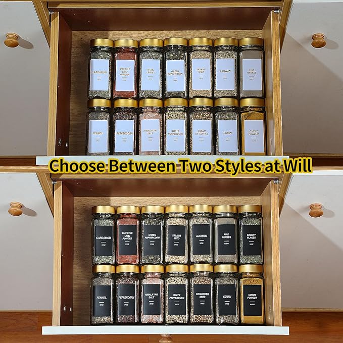 Glass Spice Jars with Label, 48 Pcs Spice Jars with Shaker Lids-4 oz Gold Spice Seasoning Jars Bottles Containers Set for Spice Rack (48)