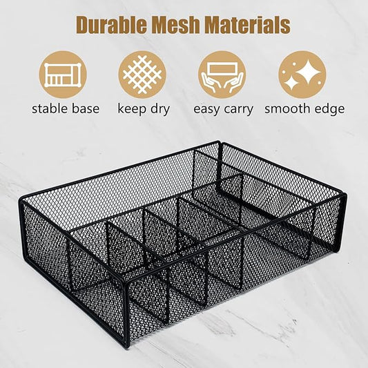 Metal Paper Plate Holder - Utensil Silverware Caddy for Kitchen Counter Cabinet Cutlery Flatware Organizer Storage Dispenser Box for Plastic Spoon Fork Plates Napkins Cup Party Camping Black