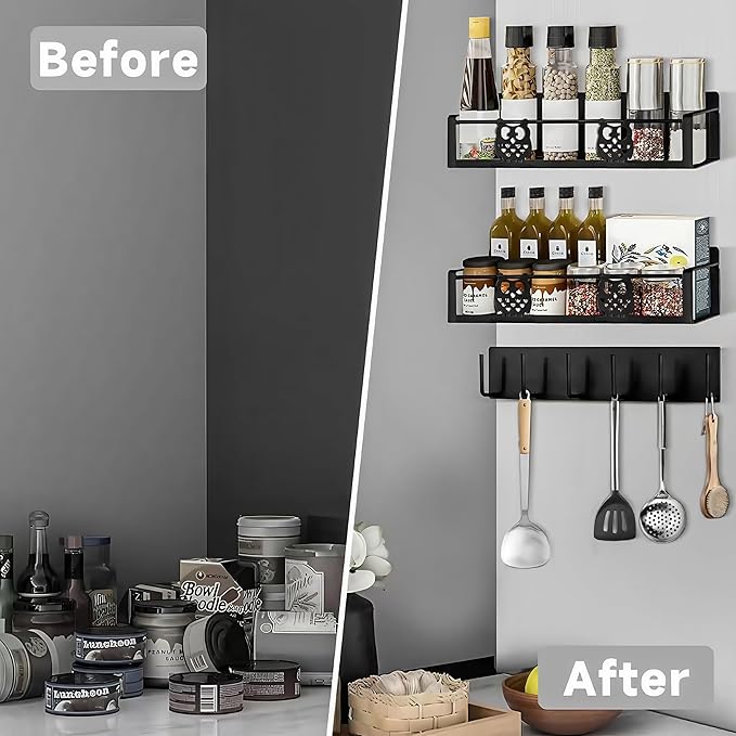 Magnetic Spice Rack for Refrigerator,Spice and Seasoning Organizer,Magnetic Shelf for Fridge Side,Magnetic Fridge Organizer,3 Pack Kitchen Storage with Magnetic Hooks