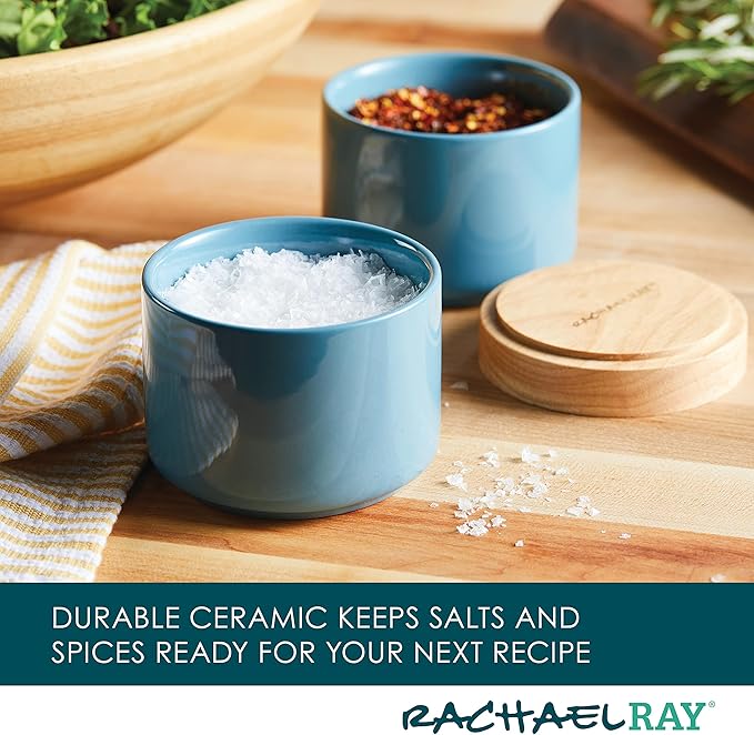 Rachael Ray Ceramics Stacking Spice/Seasoning Box Set with Lid, 2 Piece, Agave Blue
