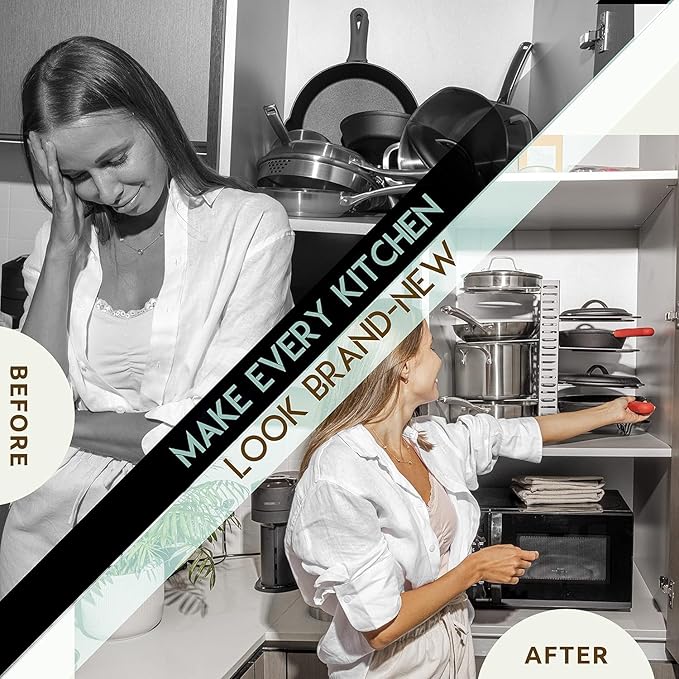 GeekDigg Upgraded Pan Organizer Rack for Cabinet with 3 DIY Methods (Silver)