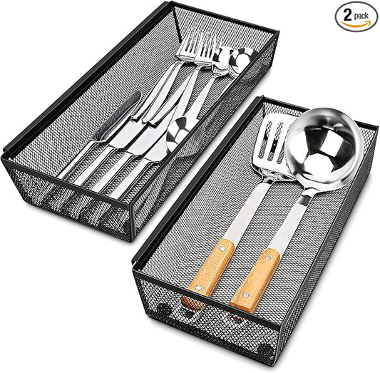 Smgmg Silverware Drawer Organizer, Silverware Organizer for Drawer, 2 Pack 14.7" X 6.1" X 2" Utensil Organizer for Kitchen Drawers, Kitchen Drawer Organizer for Large Utensils with Interlocking Arm