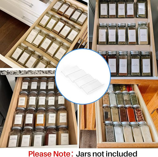 MIUKAA Clear Acrylic Spice Drawer Organizer, 4 Tier- 1 Set Seasoning Jars Drawers Insert, Kitchen Spice Rack Tray for Drawer/Countertop (Jars not included)