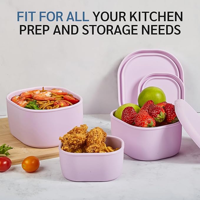 ISSEVE 12Pcs/Set Nesting Silicone Food Storage Containers with Lids, BPA Free Reusable Meal Prep Silicone Containers Airtight, Freezer Dishwasher Safe (33.8oz, 20oz, 10oz, 6.7oz, 1.3oz) (Purple)