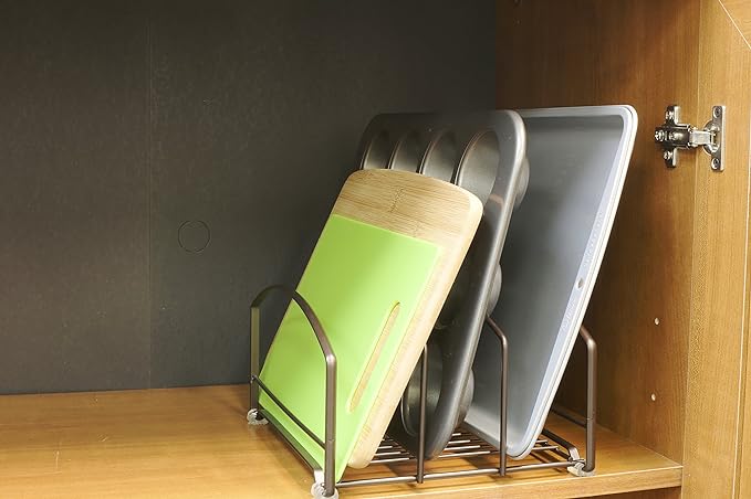 Deco Brothers Cookware Organizer Rack for Kitchen Cabinet, 3 Slot Holder, Bronze