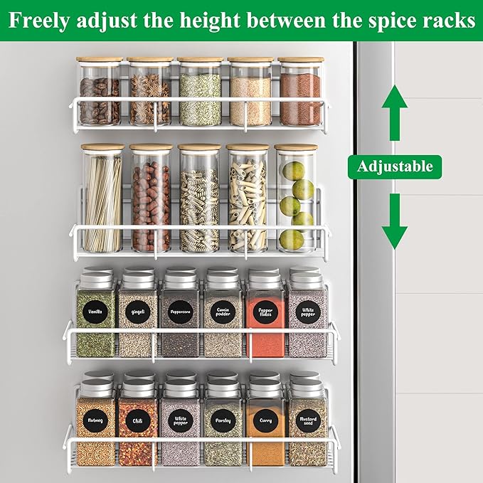 4 Pack Magnetic Spice Rack Organizer for Refrigerator and Microwave Oven, Metal Fridge Shelf for Kitchen, White