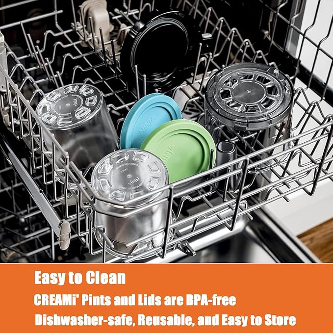 16oz Ice Cream Containers Replacement for Ninja Creami Pints, 4 Pack Creami Pint Containers Compatible with NC301 NC300 NC299AMZ NC290 Series Ice Cream Maker, BPA-Free, Airtight & Dishwasher Safe